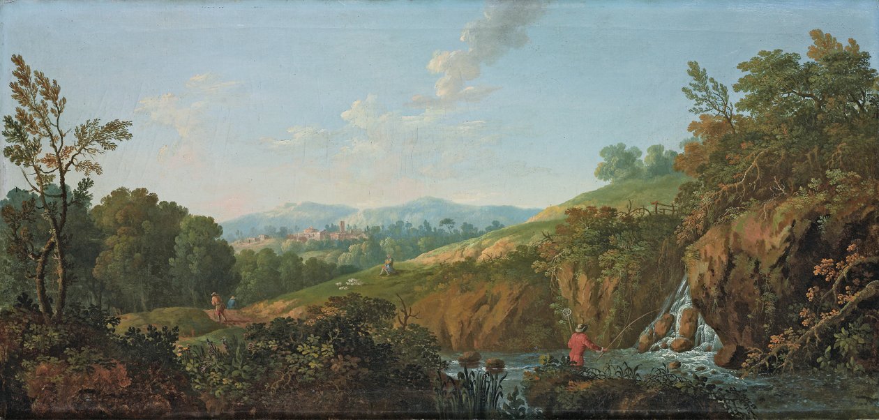 Skovklædt flodlandskab af George the Elder Barret