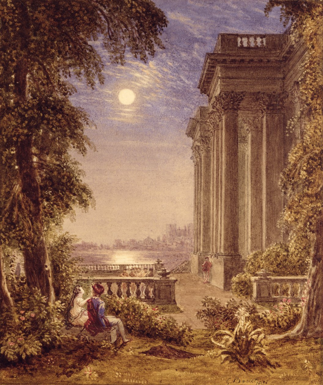 Lovers by Moonlight, 1831 af George the Younger Barret