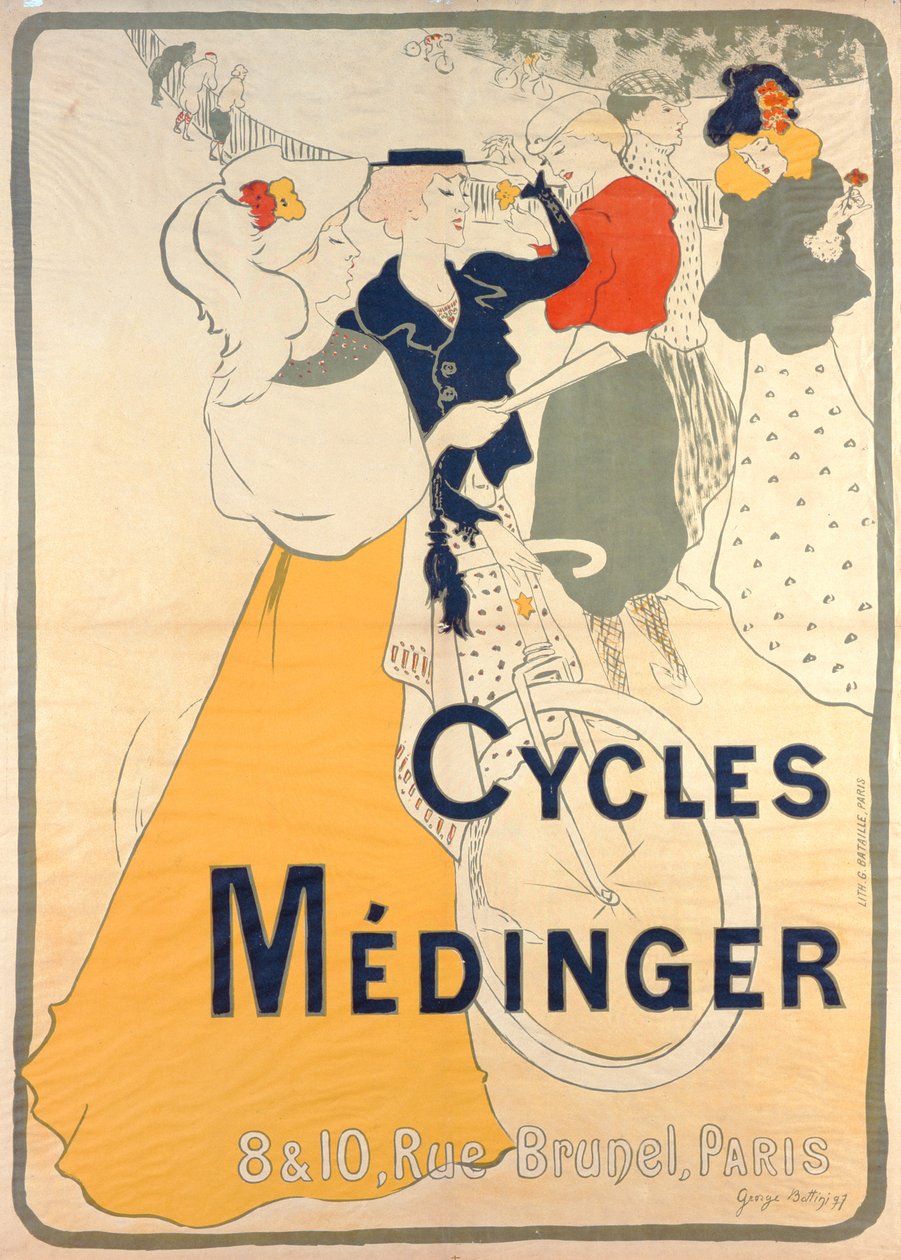 Plakat, der reklamerer for Medinger-cykler, 1897 af Georges Bottini