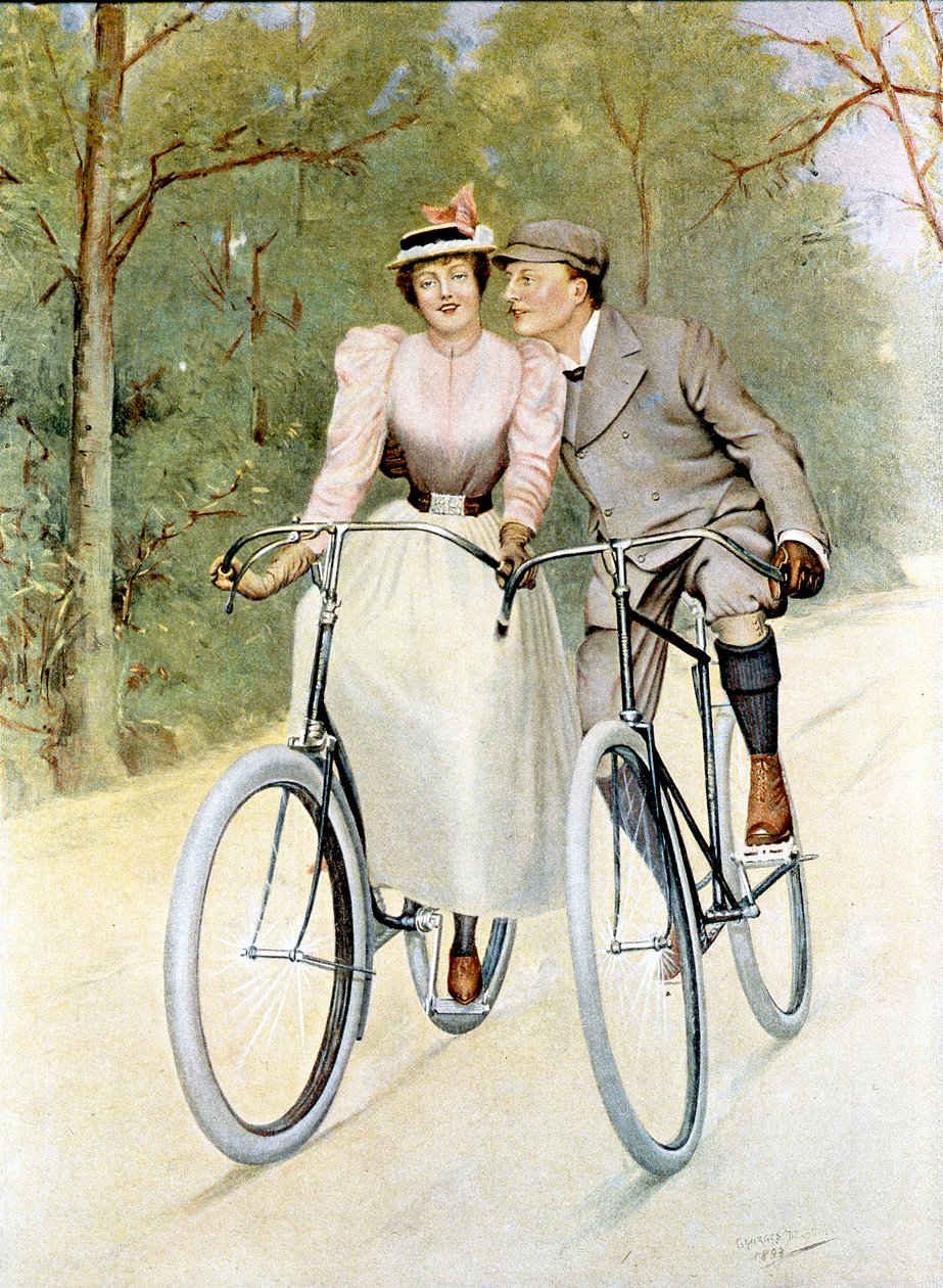 Par, der cykler, 1893 (farvegravering) af Georges Debrock