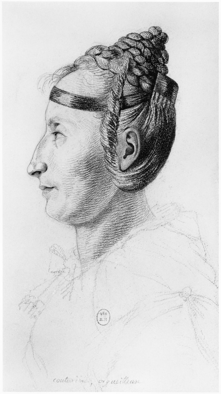 En stolt dressmaker, profil, illustration fra en upubliceret afhandling af Jean Etienne Dominique Esquirol (1772-1840) om galningerne på Salpetriere-asylet, ca. 1818 af Georges Francois Gabriel