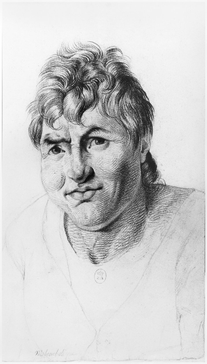 Melankolsk, illustration fra en upubliceret afhandling af Jean Etienne Dominique Esquirol (1772-1840) om galningerne på Salpetriere-asylet, ca. 1818 af Georges Francois Gabriel