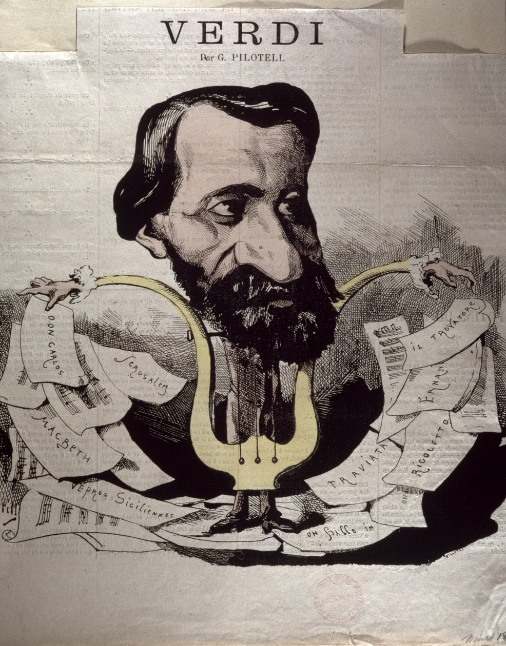 Giuseppe Verdi (1813-1901), karikatur, 1860