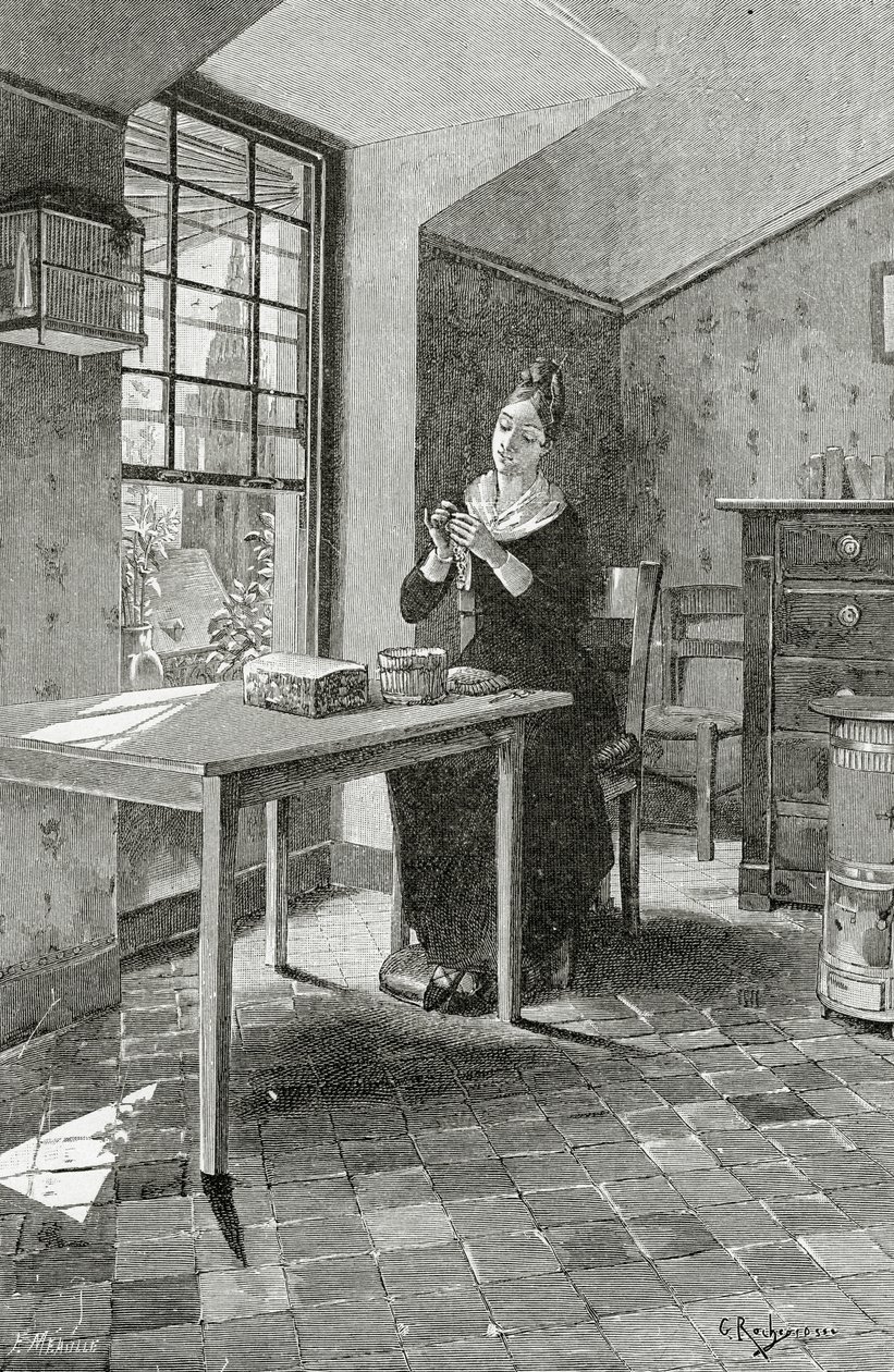 Gaze Cast in a Mansard, 1800-tallet (bw-gravering) af Georges Marie Rochegrosse