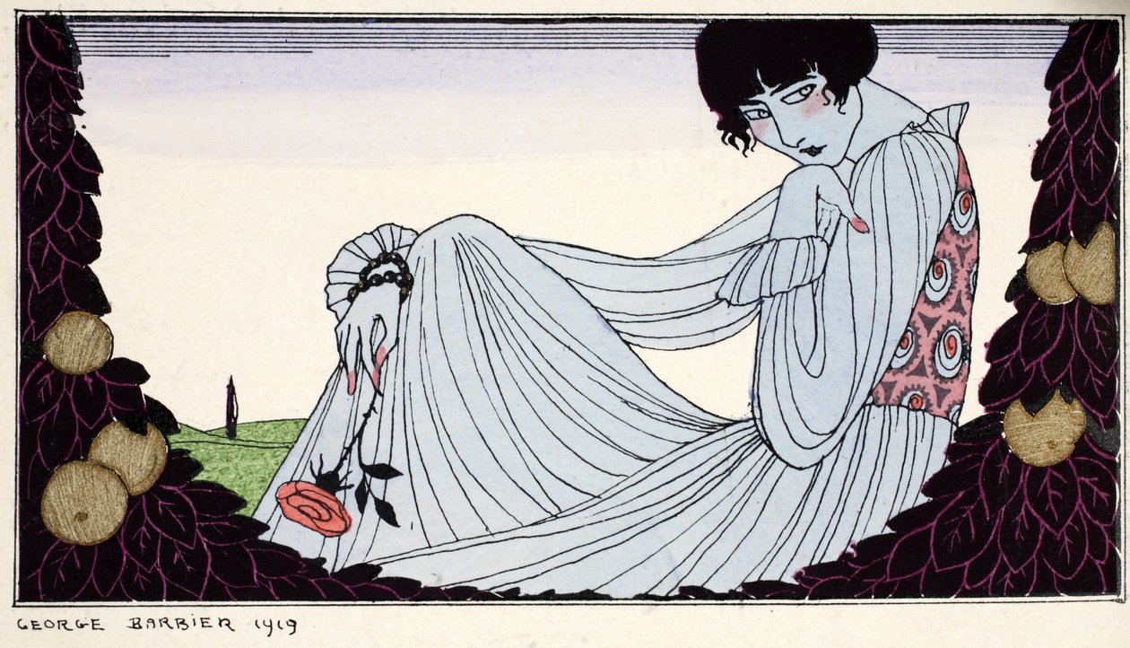 Kontemplation 1919 (stenciltryk) af Georges Barbier