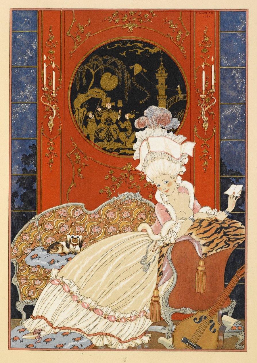 Letter. En kvinde læser et brev. af Georges Barbier