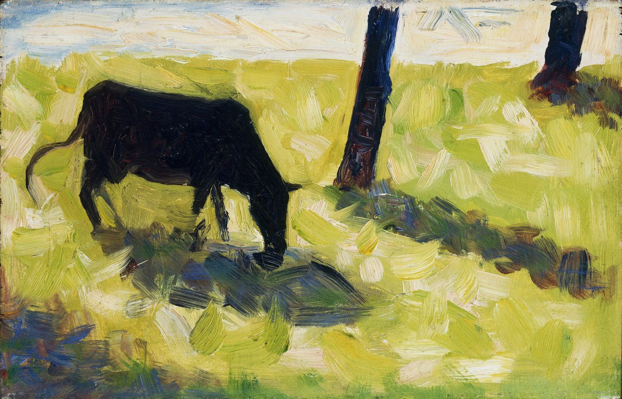 Sort ko på en eng af Georges Seurat