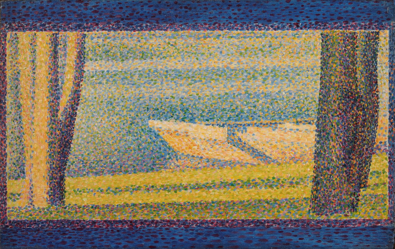 Fortøjede både og træer af Georges Seurat