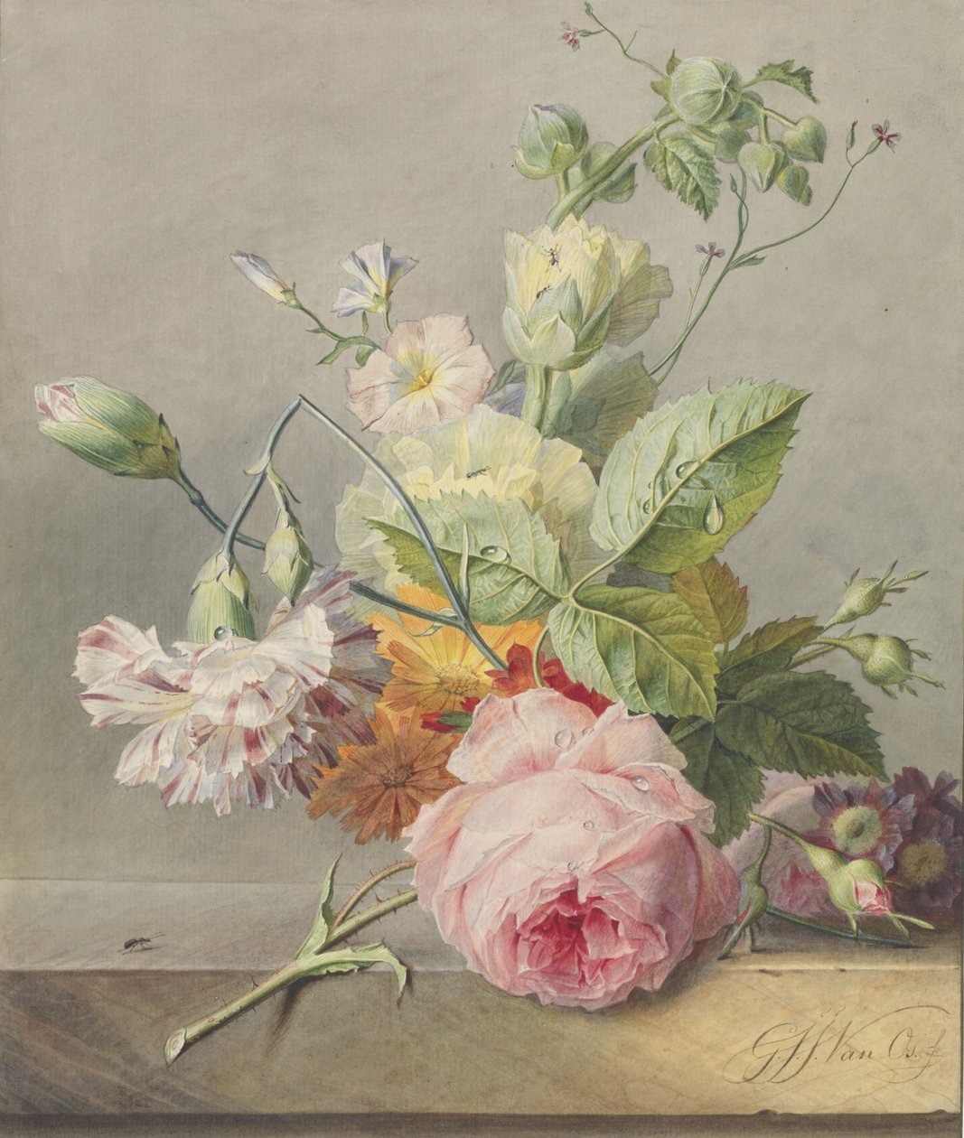 Blomsterstilleben, ca. 1800-25 (wc og blyant på papir) af Georgius Jacobus Johannes van Os
