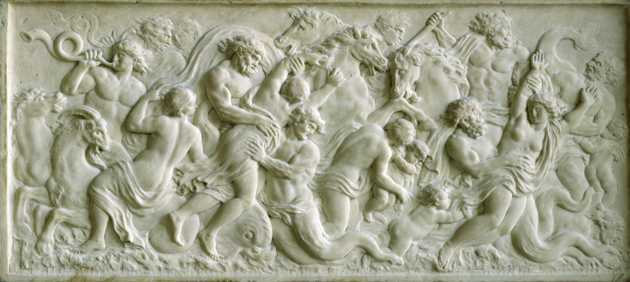 Relief af nereider båret bort af tritoner (marmor) af Gerard van Opstal