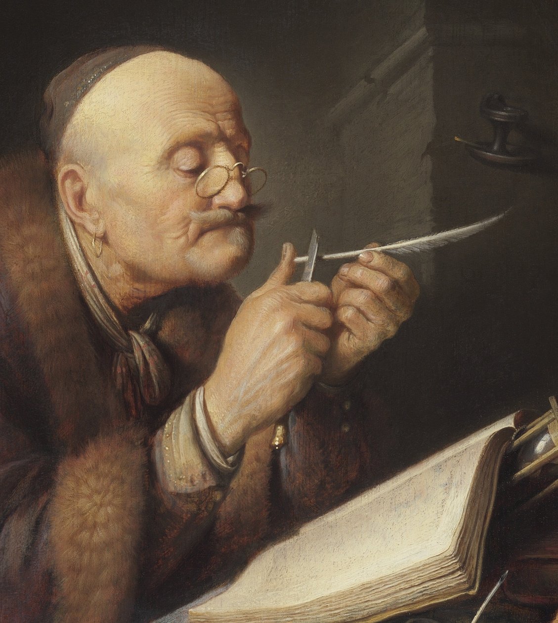 Forsker spidser en fjerpen af Gerrit Dou