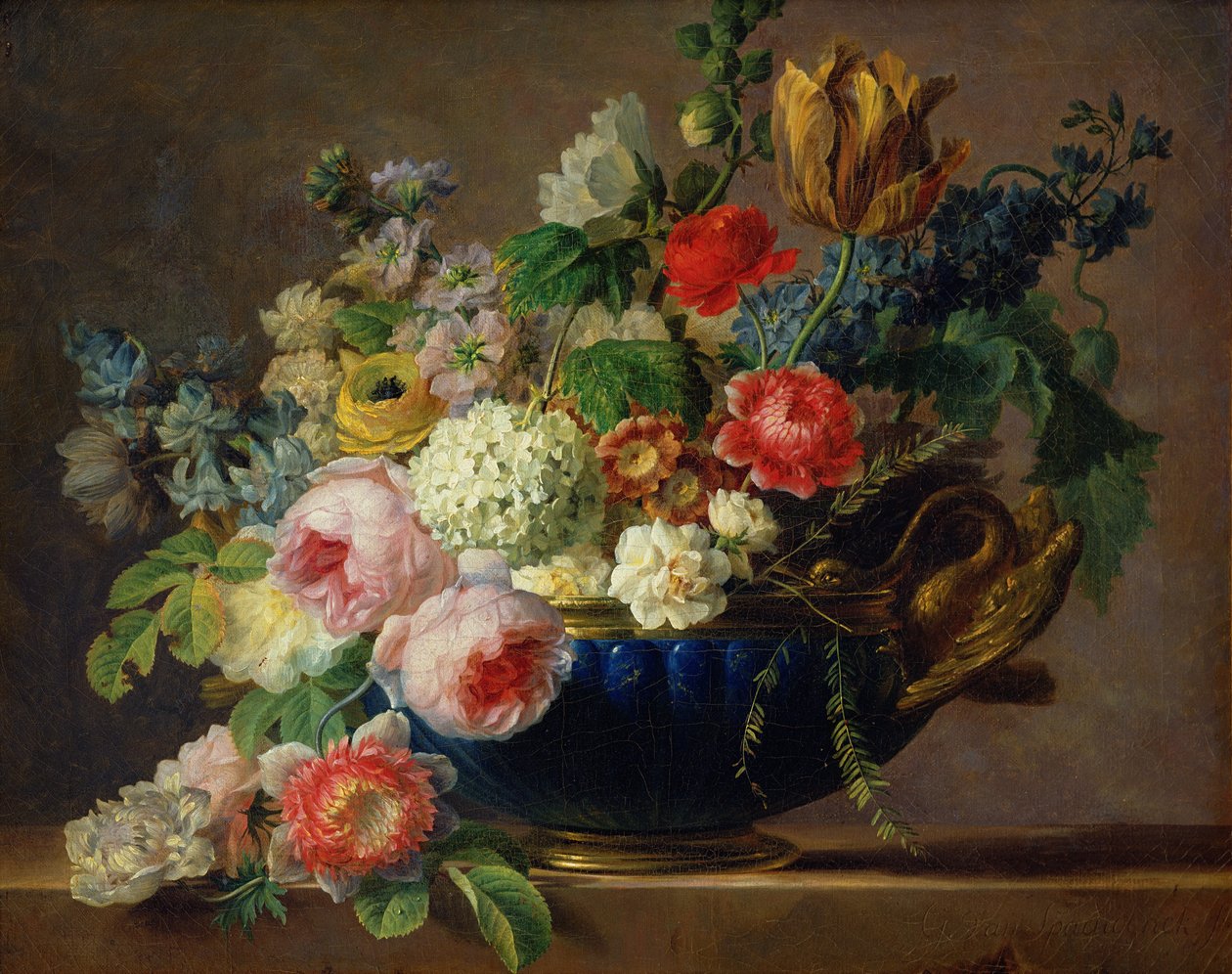 Vase med blomster af Gerard van Spaendonck
