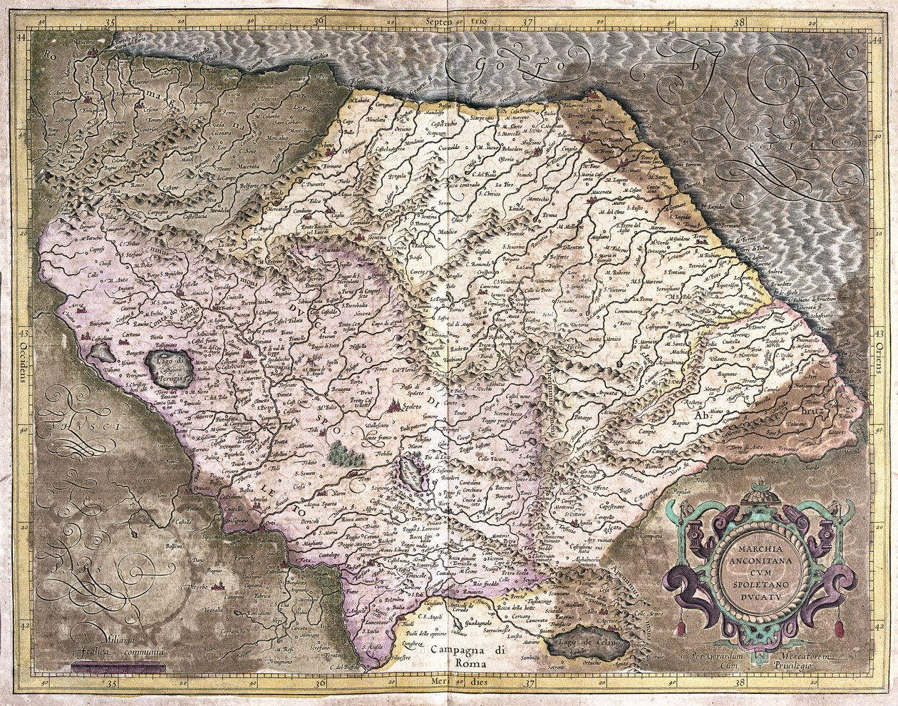 Ancona og Spoleto, Italien (gravering af Gerardus Mercator