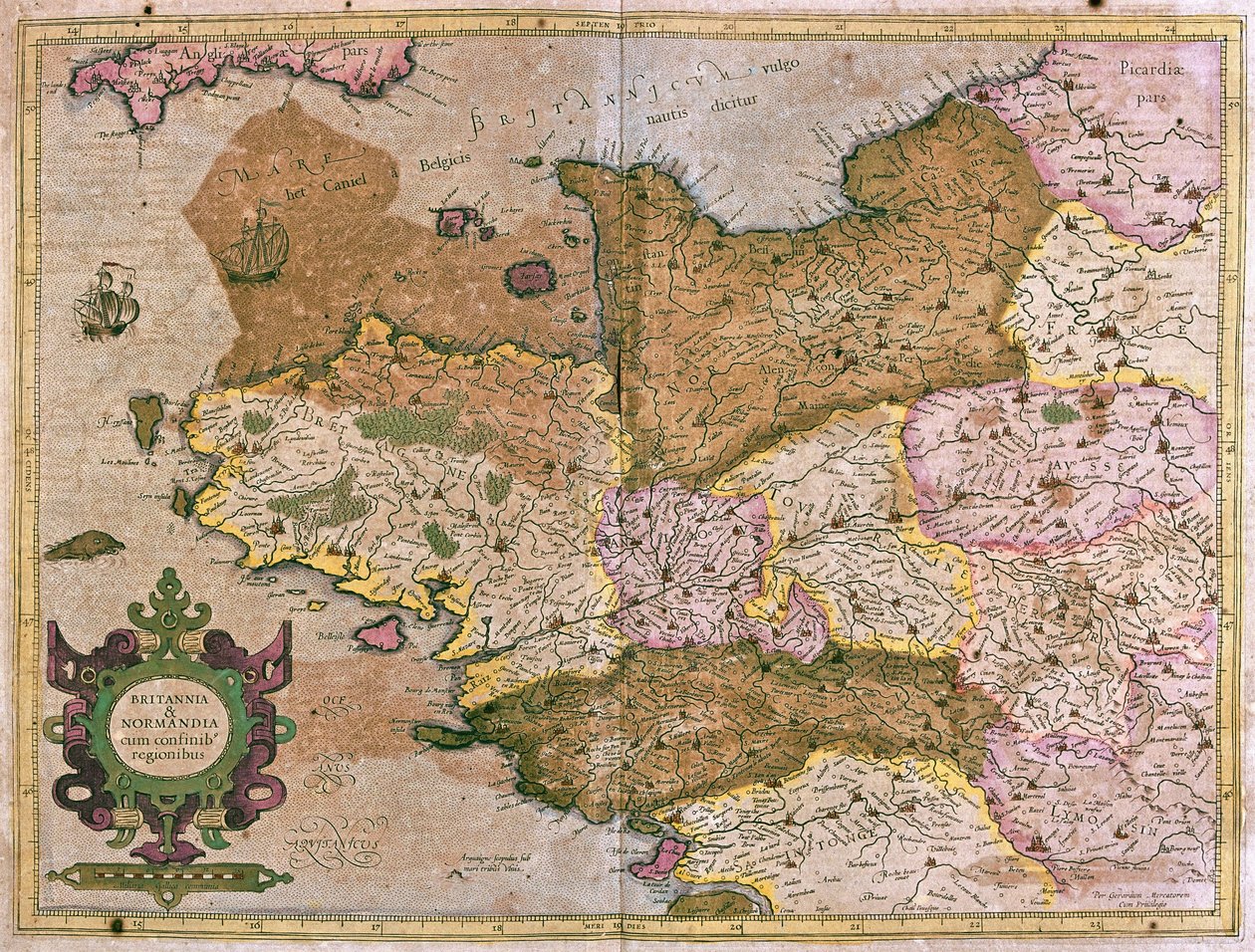 Bretagne og Normandiet, Frankrig (gravering af Gerardus Mercator