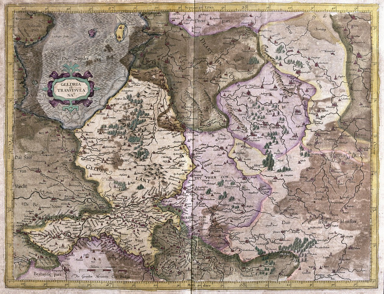 Gelderland og Overijssel, Holland (gravering af Gerardus Mercator