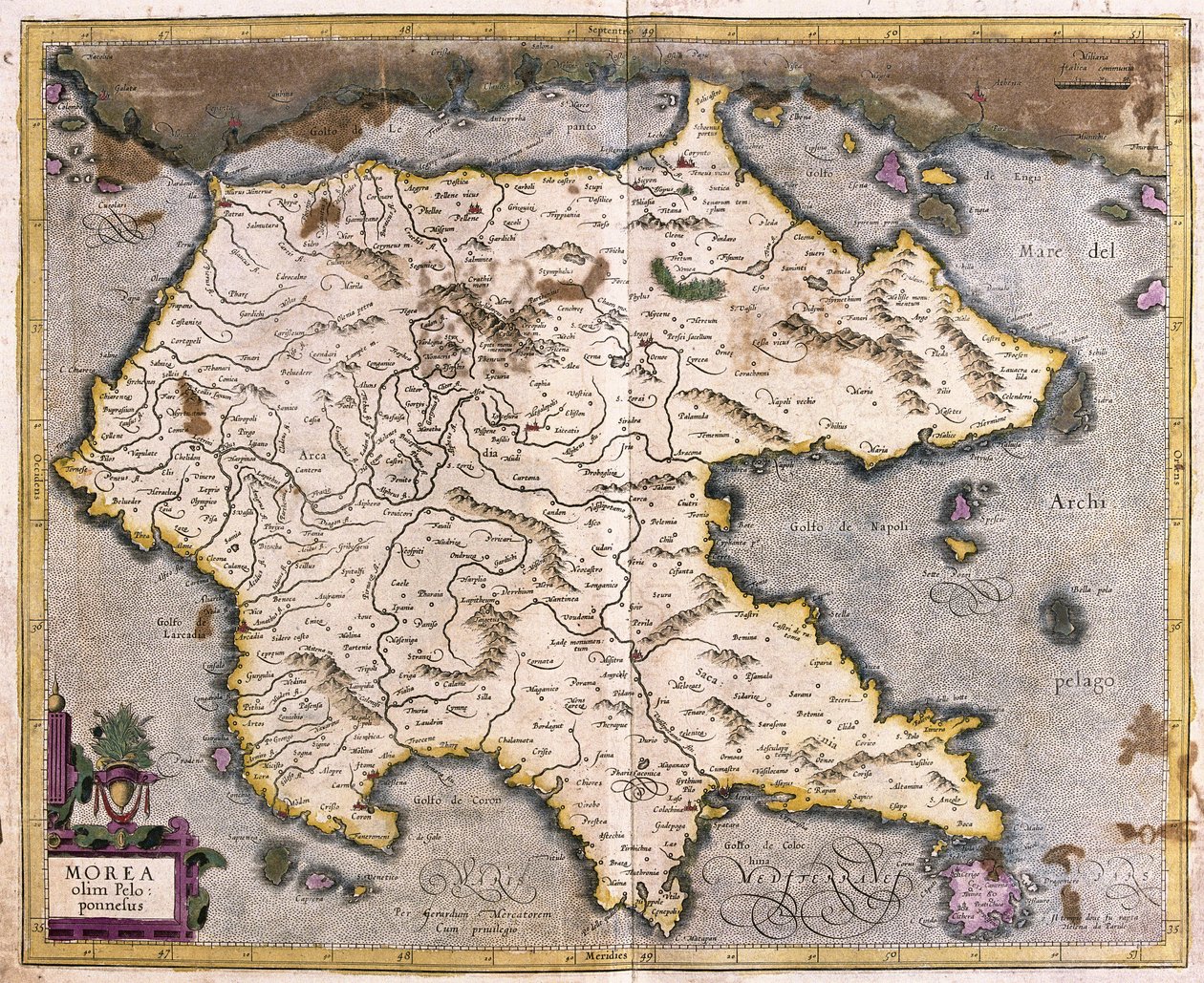 Grækenland og Peloponnes (gravering af Gerardus Mercator
