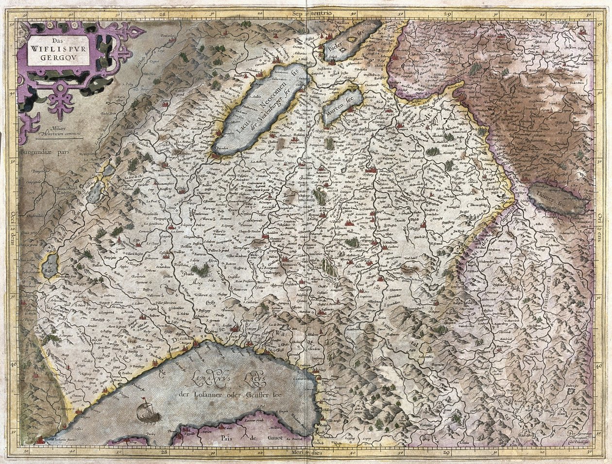 Nordøst for Genève, Schweiz (gravering af Gerardus Mercator