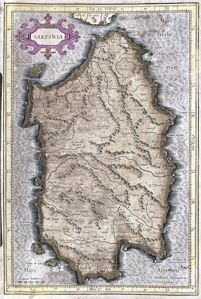 Sardinien, Italien (gravering af Gerardus Mercator