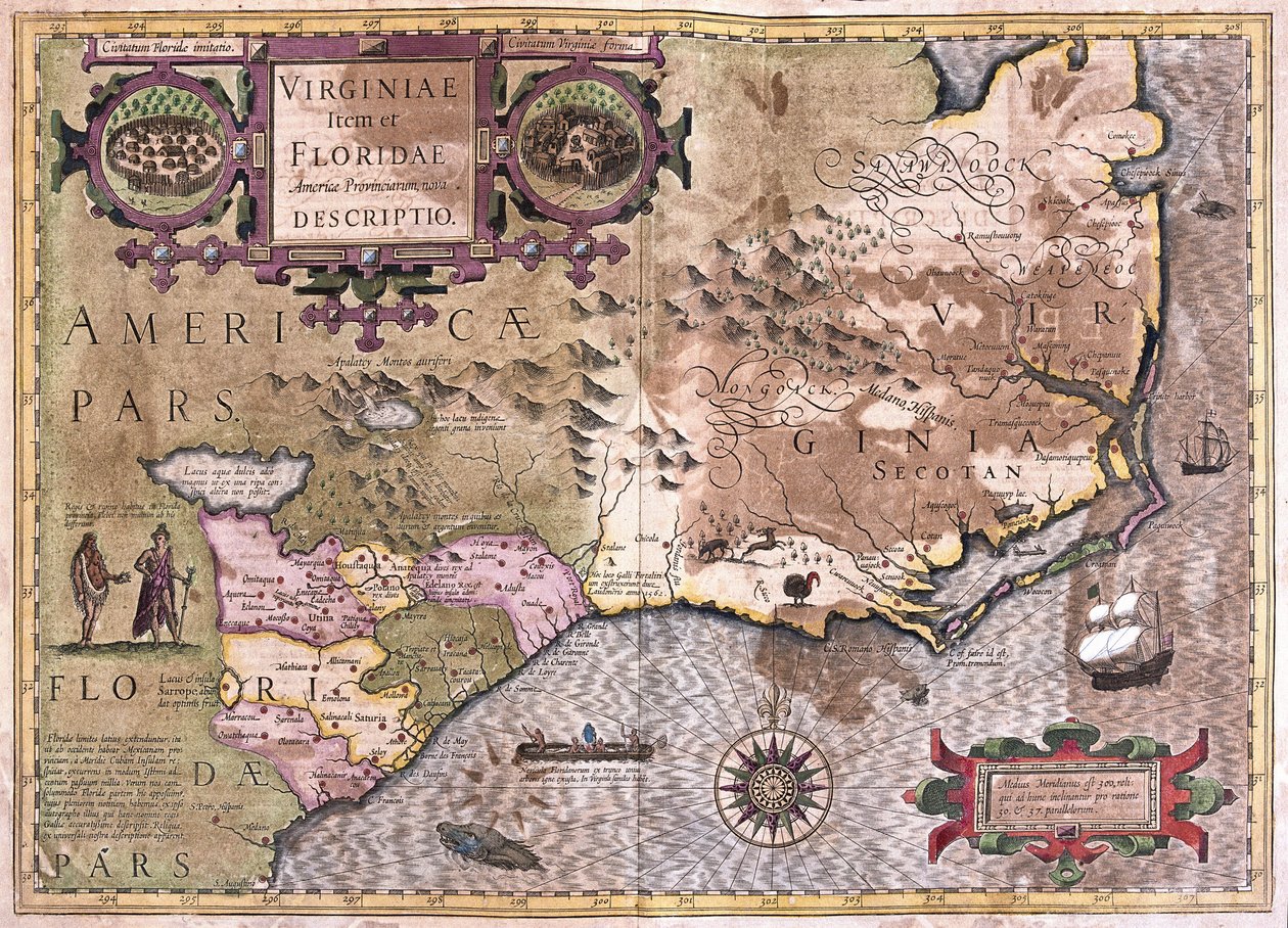 Virginia og Florida (gravering af Gerardus Mercator