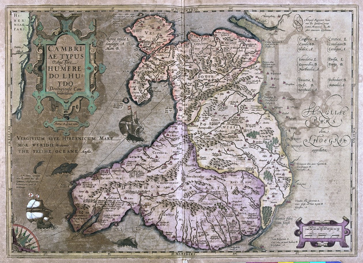 Wales, Storbritannien (gravering af Gerardus Mercator