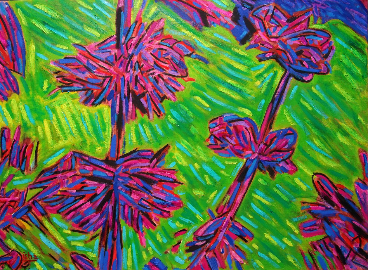 Abstrakte imaginære blomster, 2021 (olie på lærred) af Gerhardt Isringhaus