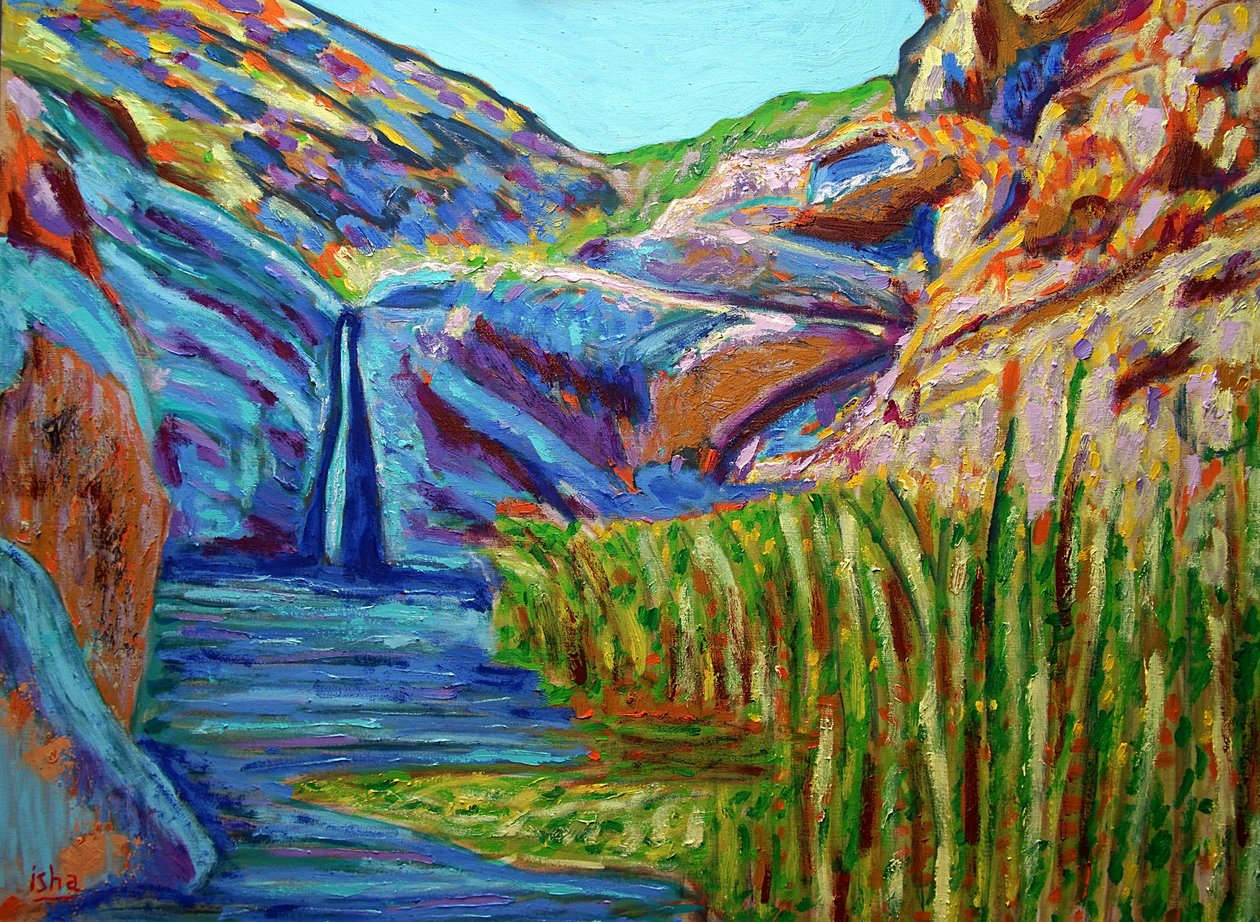 May Sun Waterfall, 2022 (olie på lærred) af Gerhardt Isringhaus