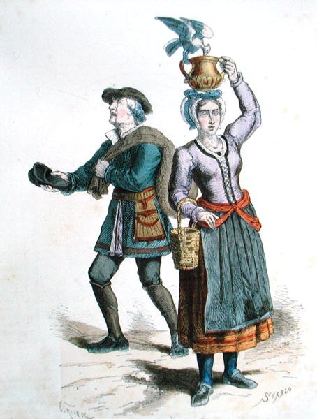 Mælkesælger og skosælger (farvegravering) af Gerlier (after)