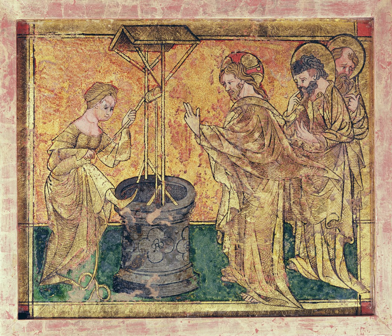 Kristus og Samarias kvinde ved brønden (tempera på panel) af German School