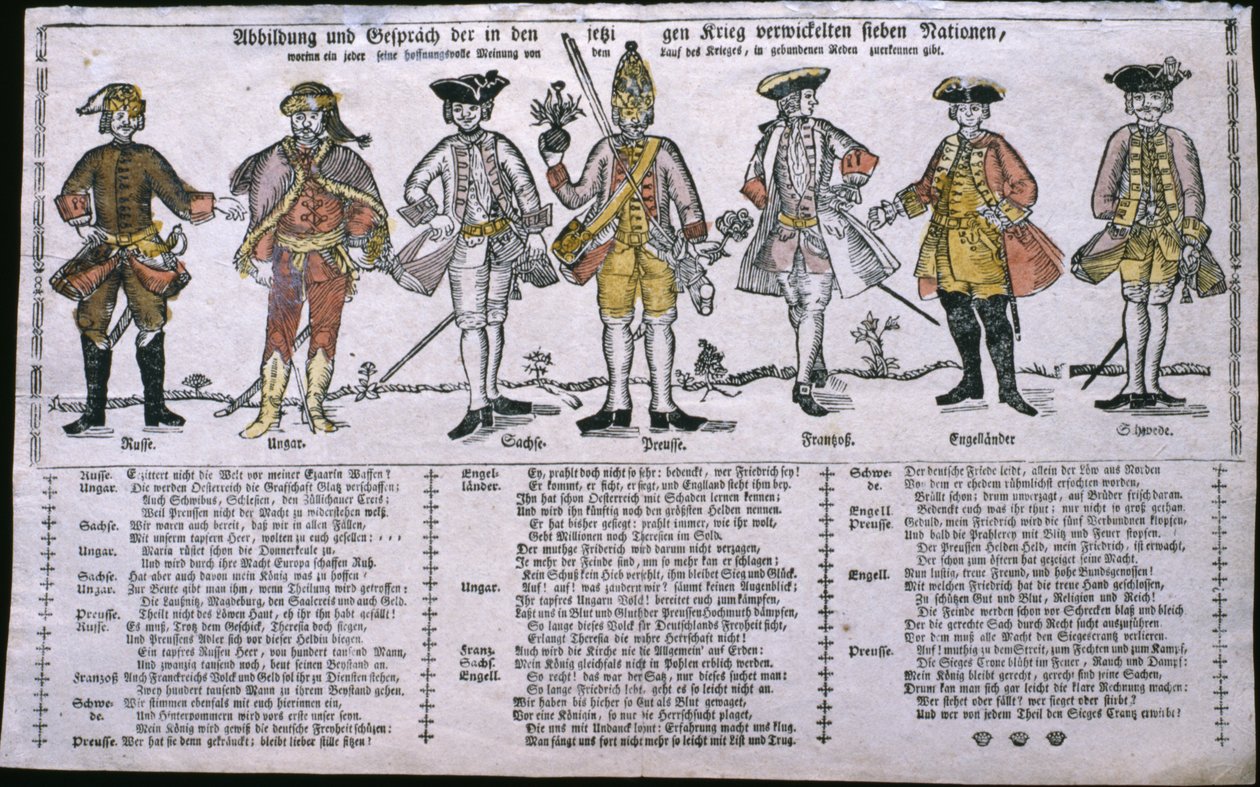 Kopi og diskussion af de nationer, der er i krig, ca. 1760 af German School