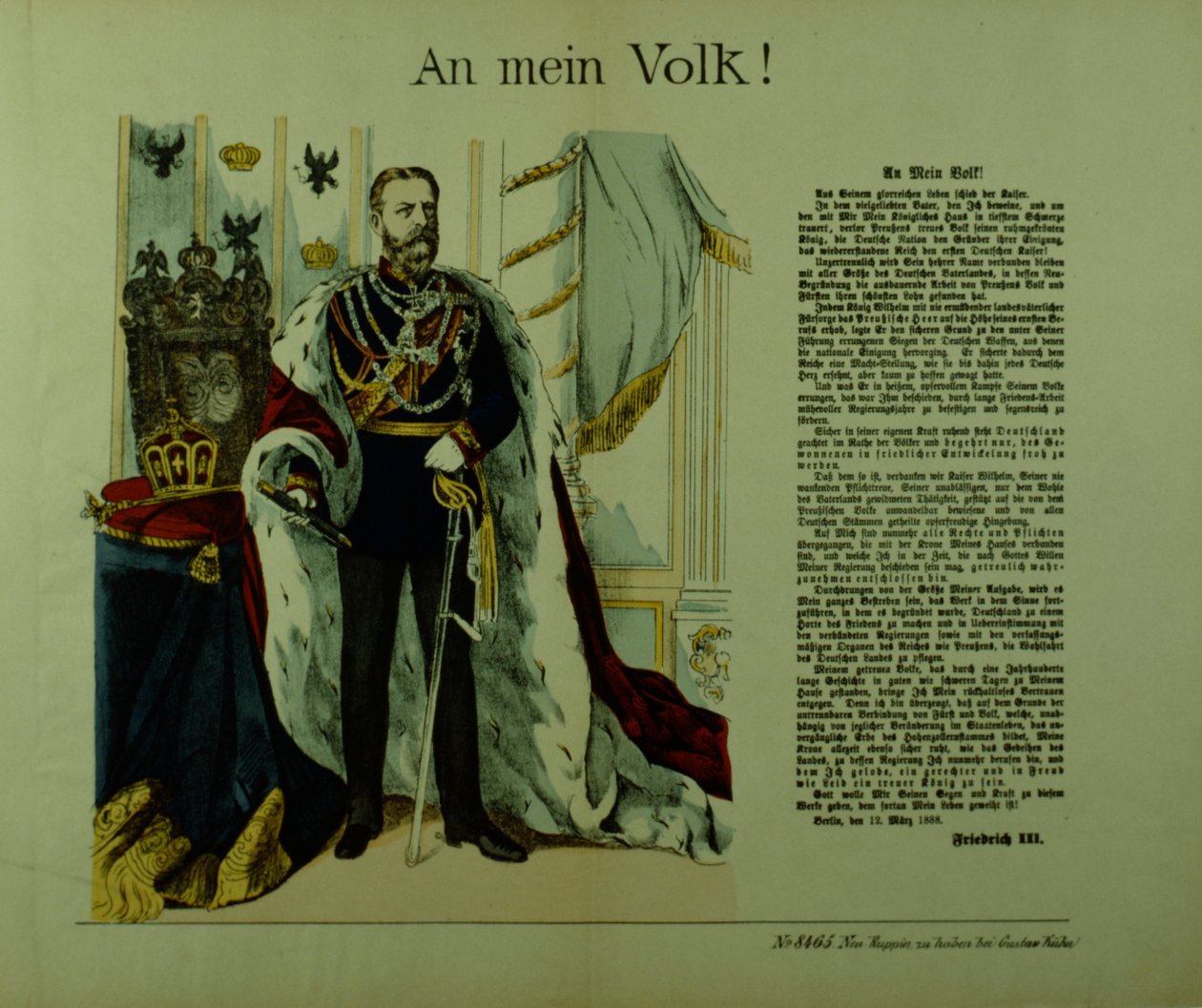 Kopi af en erklæring fra Frederik III til sine undersåtter, 12. marts 1888 af German School
