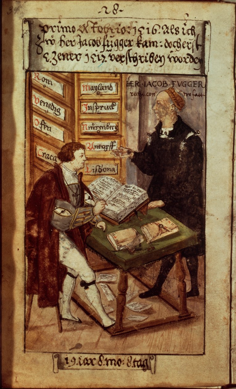 Jakob Fugger på sit kontor, 1518 af German School