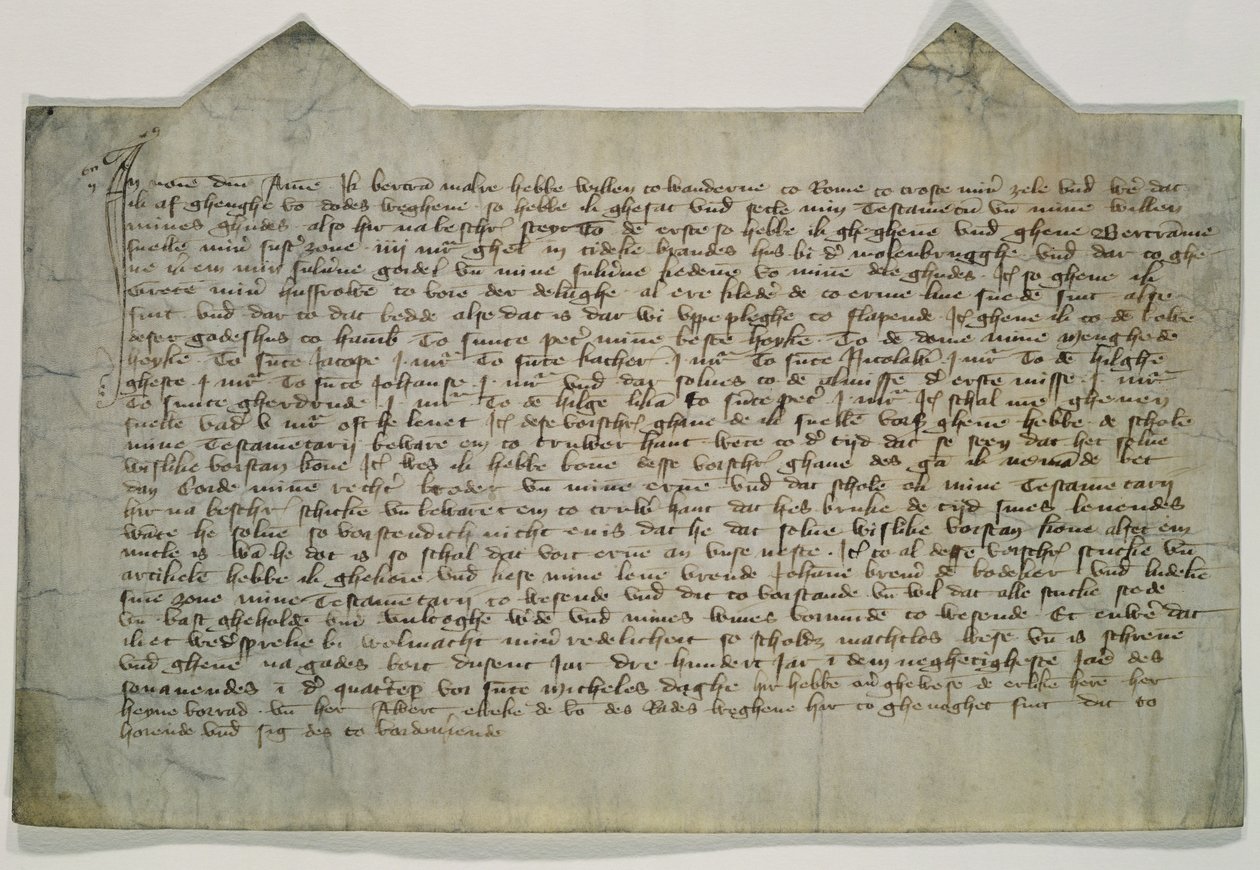 Sidste vilje og testamente fra kunstneren Mester Bertram (c.1345-c.1415) 1390 (blæk på pergament) af German School
