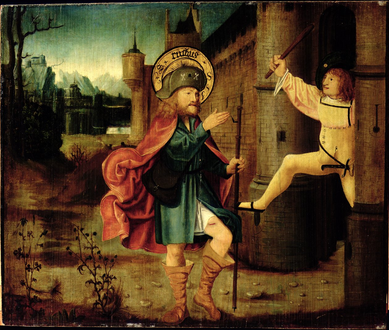 Udvisningen af Saint Roch fra Rom (olie på træ) af German School