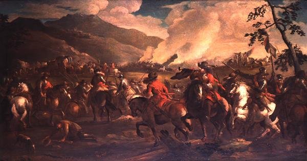 A Cavalry Battle (olie på lærred) af German School