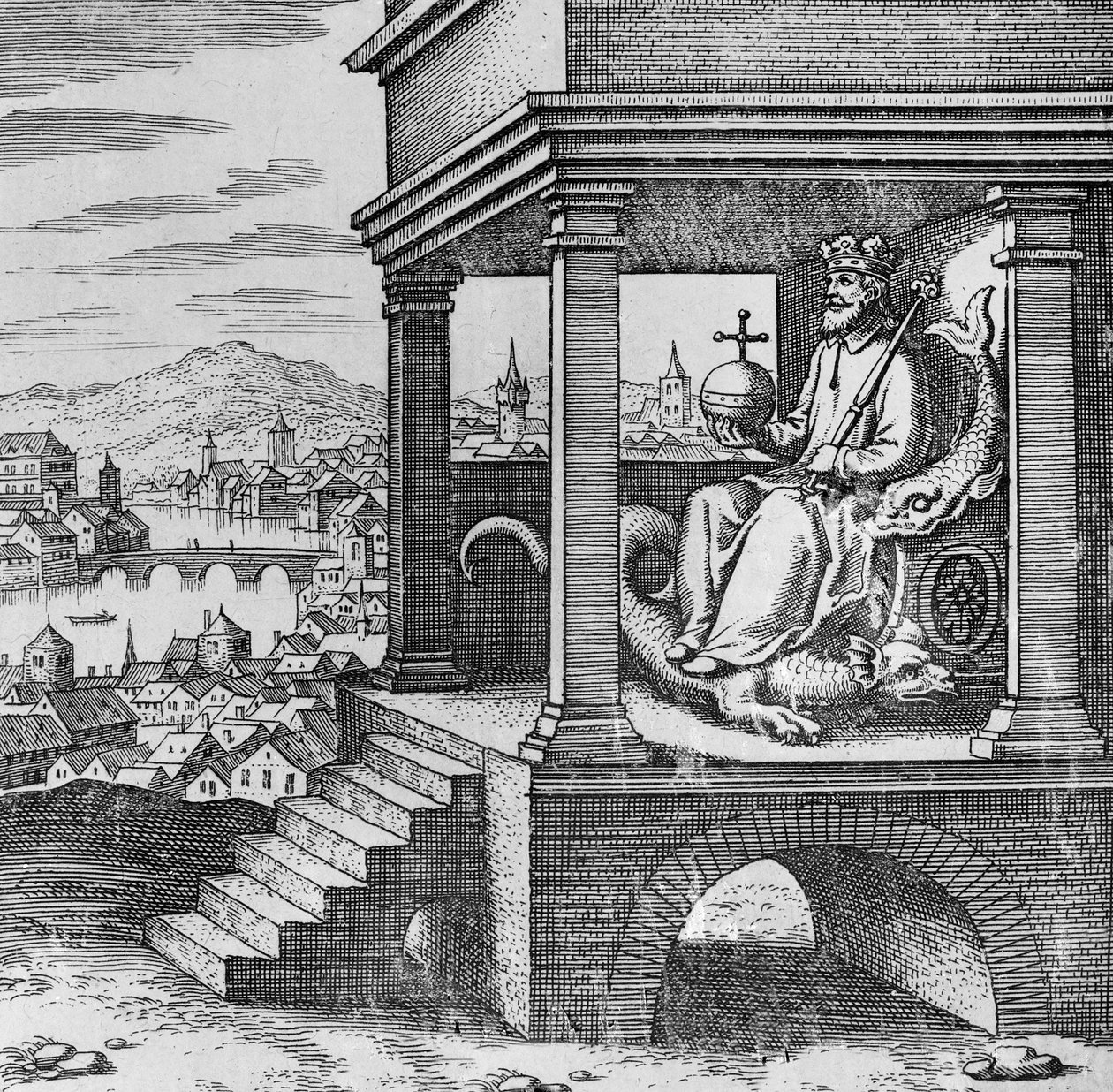Kronet konge på tronen fra Musaeum Hermeticum af German School