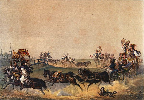 Ungarsk bryllupsoptog, ca. 1855 (farve litho) af German School