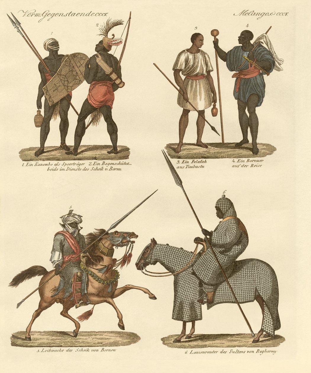 Indbyggere i Sudan (farvet gravering) af German School