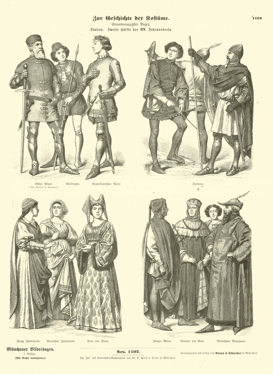 Italian costumes, second half of 14th Century  af German School