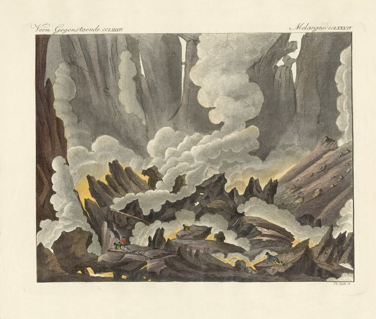 Etna på Sicilien (farvet gravering) af German School