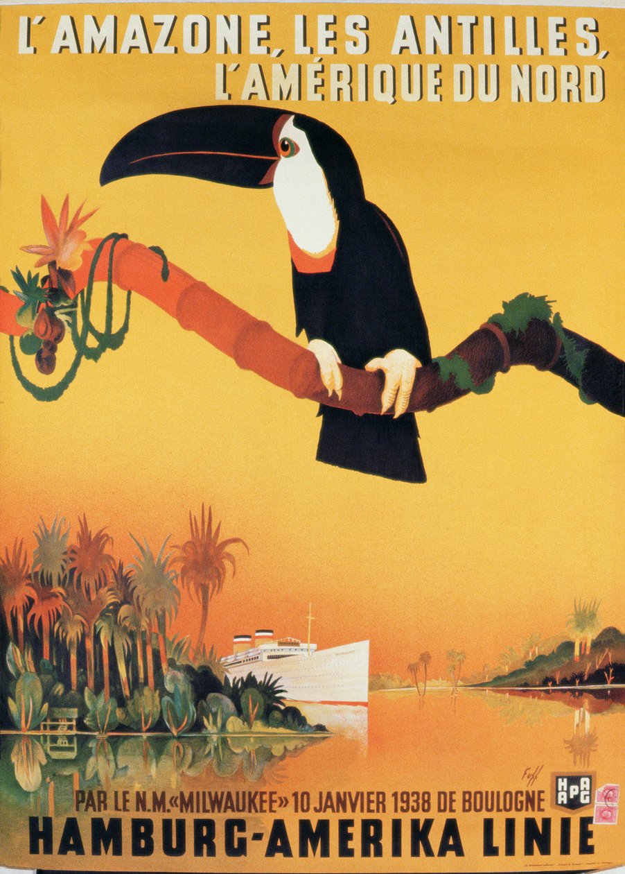 Plakat, der reklamerer for Hamburg-Amerika Linie af German School