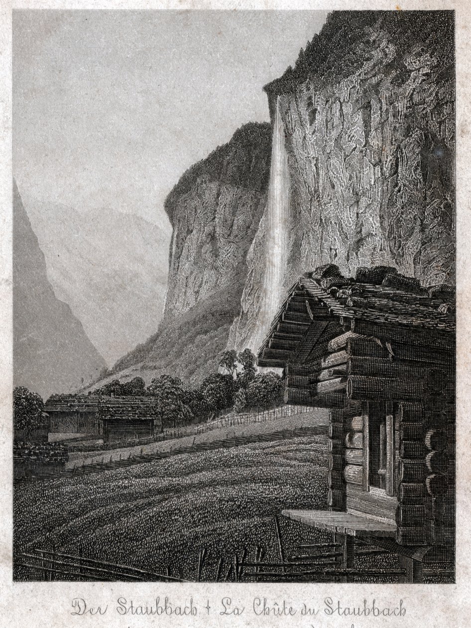Staubbach vandfald. (stik, ca. 1830) af German School