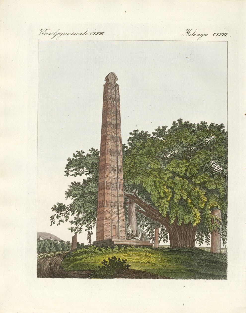 Axum-obelisken (farvet gravering) af German School