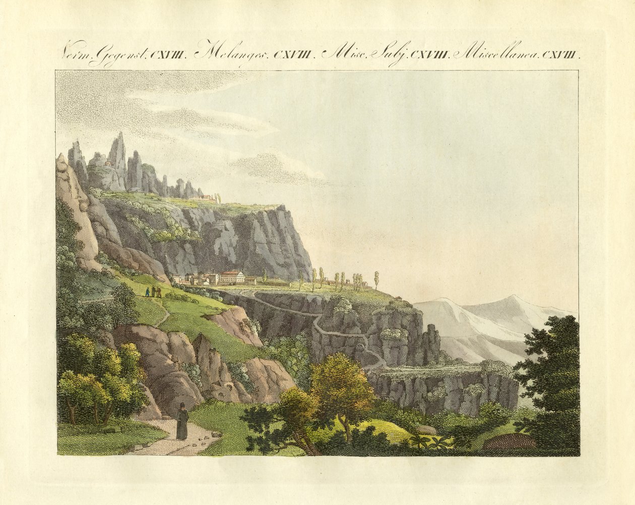 Montserrat i Spanien (farvet gravering) af German School