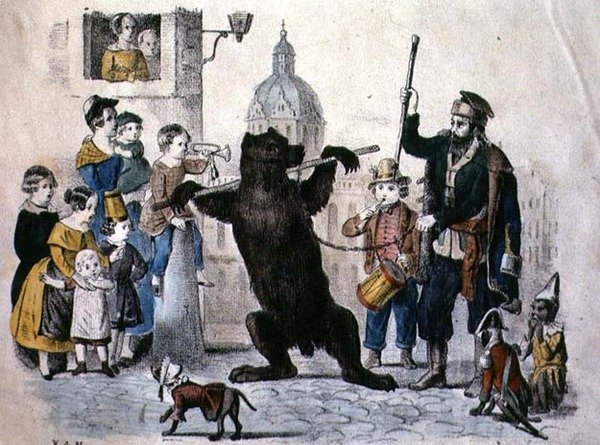 The Performing Bear, ca. 1860 (farvegravering) af German School