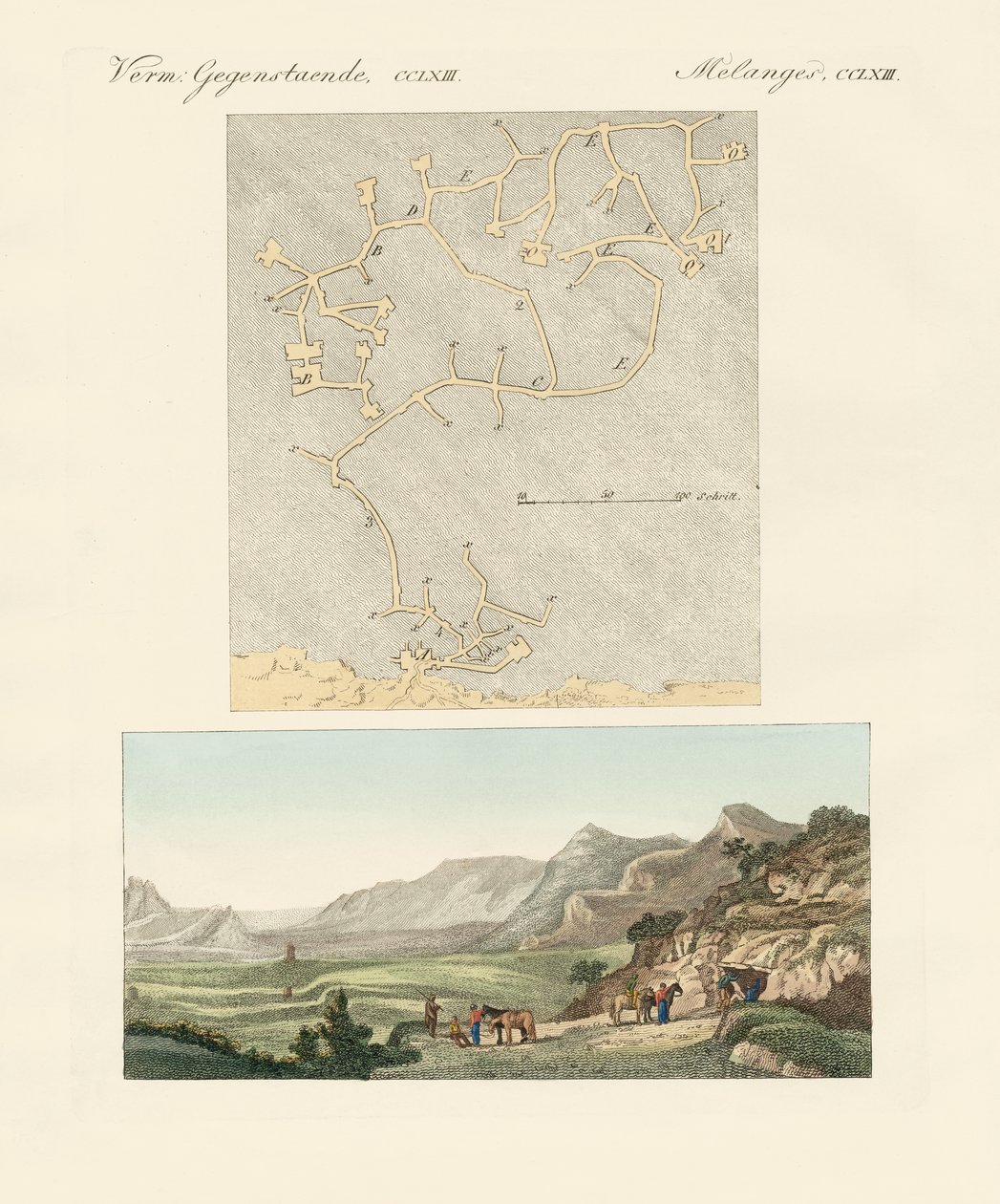 Kretas labyrint (farvet gravering) af German School