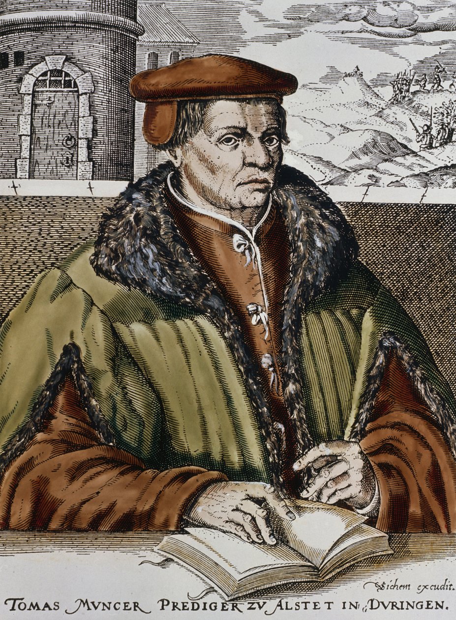 Thomas Muntzer, ca. 1600 (håndfarvet træsnit) af German School