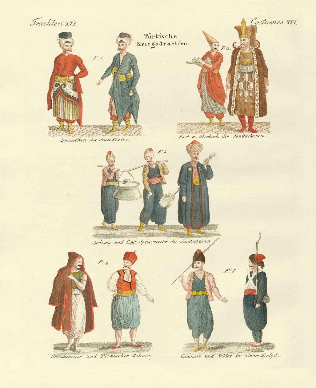 Tyrkiske nationaldragter (farvet gravering) af German School