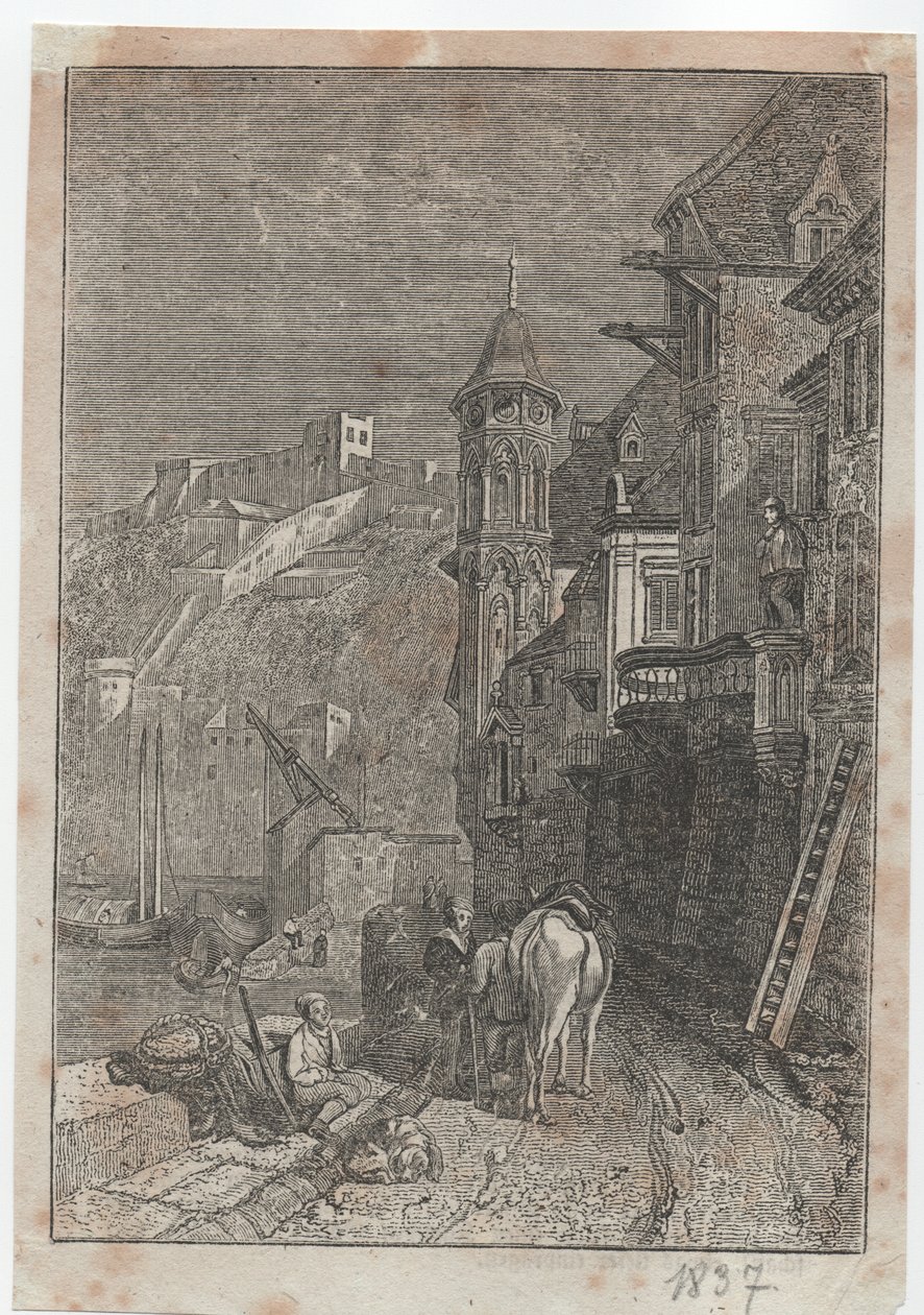 middelalderlig byscene af German School