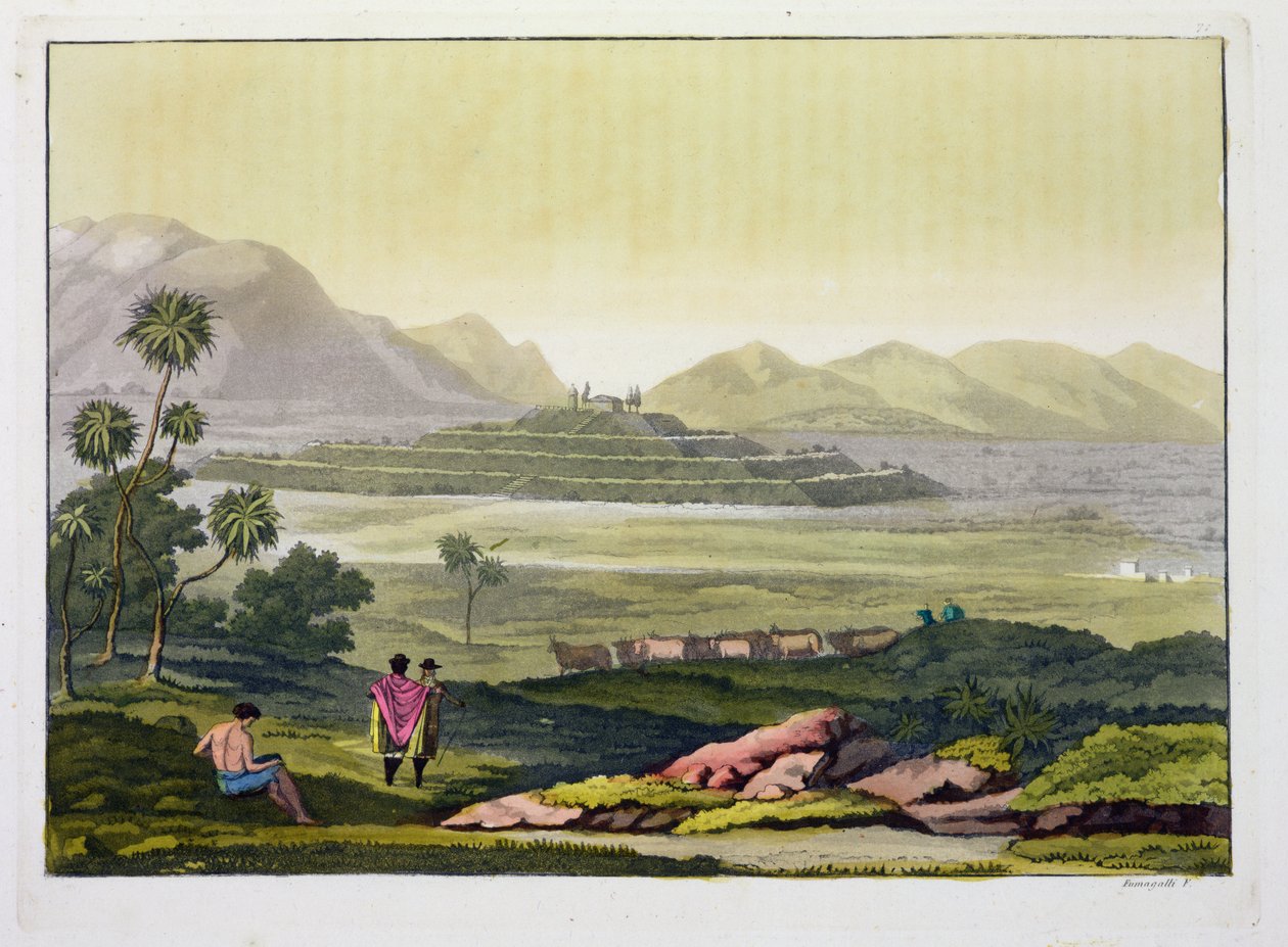 Teocalli, det store tempel i Tenochtitlan, Mexico, aztekisk (litografi) af Gerolamo Fumagalli