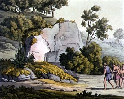 Præsternes tempel, Peru (farve litho) af Gerolamo Fumagalli